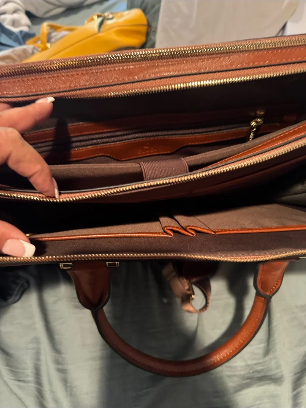 Gucci Men's Burgundy Leather Briefcase with Gold Hardware